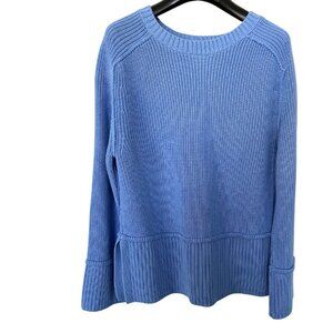 NEW Anthropologie Pilcro Blue Crewneck Sweater Sz S Ribbed Knit Boho Relaxed Fit